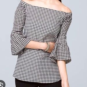White House Black Market Black and White Gingham Checkered -Off the Shou…